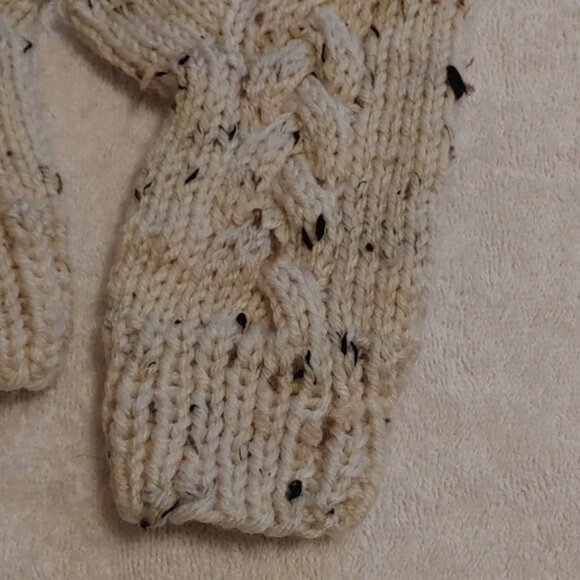 Handknit Fingerless cabled pattern mittens wrist warmers gloves ARAN TWEED - Picture 5 of 10